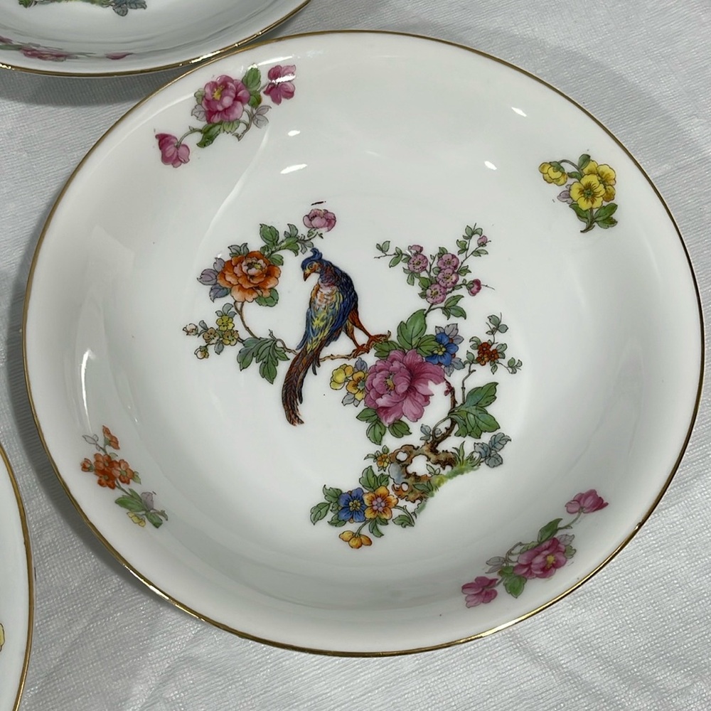 Vintage Epiag Czechoslovakia 8” Soup Plates Royal Peacock Flowers set of 4 - Picture 6 of 16